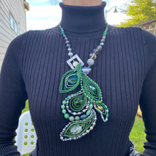 Handmade Matinee Necklace Peacock Inspired Green 19