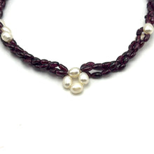 Natural Garnet Balloon & Plain Pearl Three Strand Gemstone Necklace
