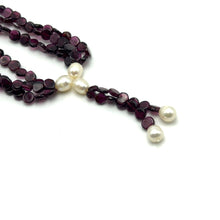 Natural Garnet Button 6mm & Plain Pearl Twisted Gemstone Necklace