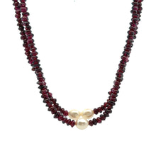 Natural Garnet Tyre & Plain Pearl Duo Strand Gemstone Necklace