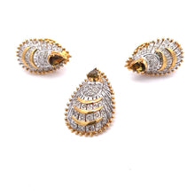 18K Two Tone Gold Pendant Earring Set with Natural Diamond & Green Tourmaline Jewellery