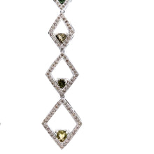 18K White Gold Shoulder Duster Earrings With Natural Diamond & Peridot Gemstone Semiprecious Ear Danglers