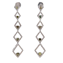 18K White Gold Shoulder Duster Earrings With Natural Diamond & Peridot Gemstone Semiprecious Ear Danglers