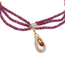 18K Two Tone Gold Necklace Earring Set with Natural Diamond,Pink Tourmaline & Rhodolite Jewellery