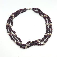 Natural Garnet Button & Pearl Twisted Gemstone Necklace