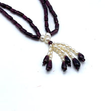 Natural Plain Garnet Tube & Pearl Gemstone Necklace