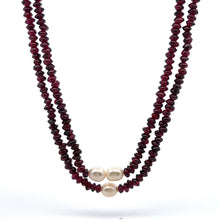 Natural Garnet Tyre & Button Pearl Duo Strand Gemstone Necklace