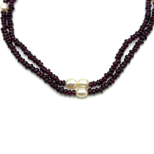 Natural Garnet Tyre & Plain Pearl Two Strand Gemstone Necklace