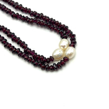 Natural Garnet Tyre & Plain Pearl Two Strand Gemstone Necklace