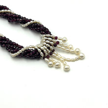 Natural Garnet Rondelle Facet Beads 4mm & Pearl Twisted Layered Gemstone Necklace