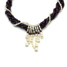 Natural Garnet Rondelle Facet Beads 4mm & Pearl Twisted Layered Gemstone Necklace