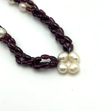 Natural Garnet Balloon & Plain Pearl Three Strand Gemstone Necklace