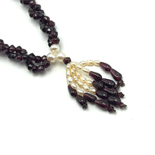 Natural Garnet Rondelle Facet Cut & Pearl Twisted Gemstone Necklace