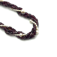 Natural Garnet Tube & Plain Pearl Twisted Gemstone Necklace