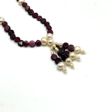 Natural Garnet Button 6mm & Pearl Button 7x6mm Gemstone Necklace