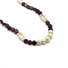 Natural Garnet 6mm Button & Pearl Plain Gemstone Necklace