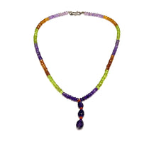 Mix Semiprecious Natural, Peridot, Amethyst, and Spessartite Garnet Gemstone Necklace