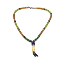 Spessartite Natural, Peridot, Tsavorite, Black Tourmaline, and Amethyst Necklace