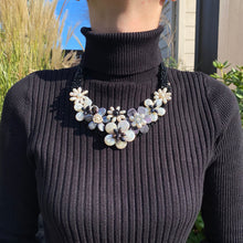 Handmade Necklace 20inch with White Gray Freshwater Pearls and Water Shell Choker