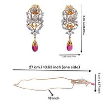 18K Gold Necklace Earring Bridal Jewelry Set Two-Tone Chain with Natural Rubellite Drops & Diamond - JEWELNJOY