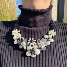 Handmade Necklace 20inch with White Gray Freshwater Pearls and Water Shell Choker