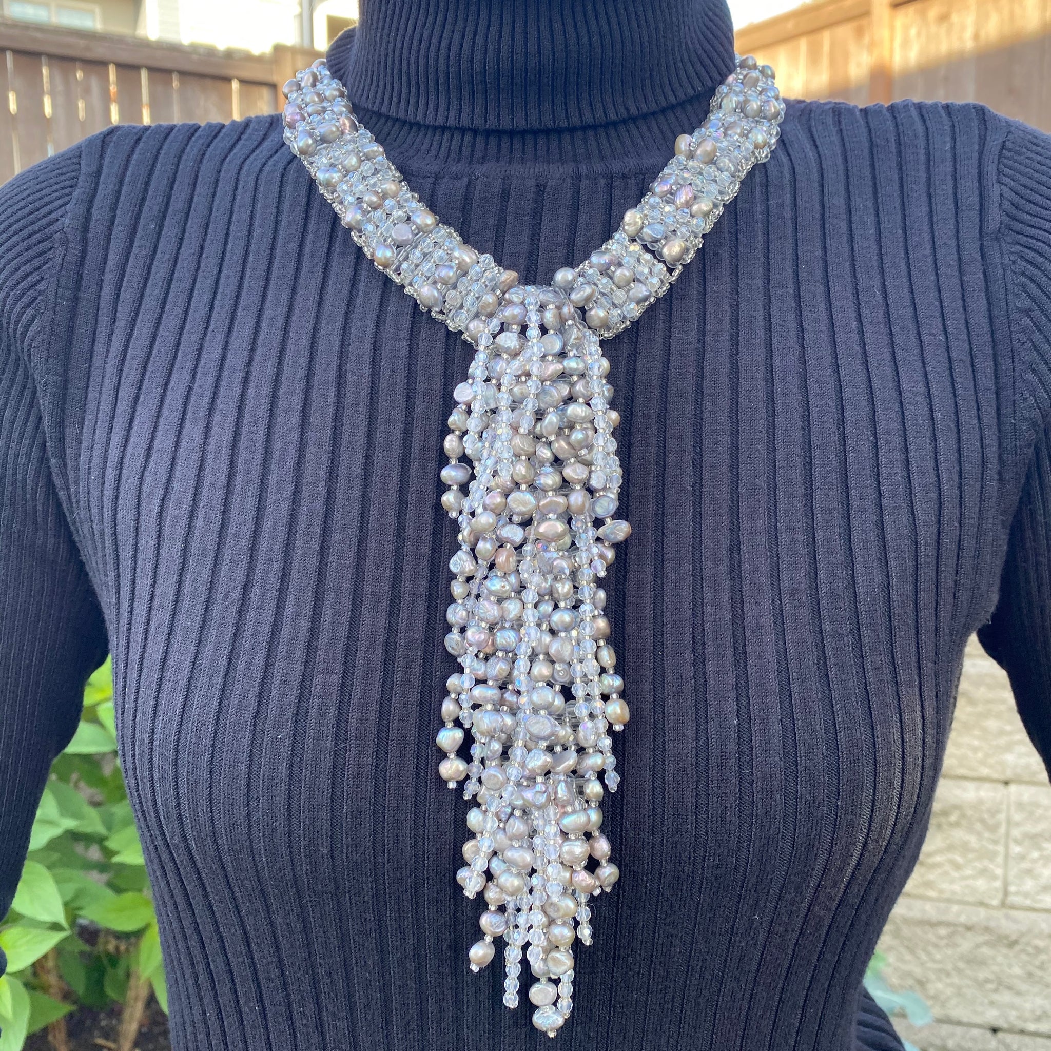 Handmade Stunning Tassels Necklace 20" Unique Freshwater Pearls Beads