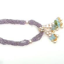 Natural Amethyst Swiss Blue Topaz Peridot Citrine Pearl Gemstone Necklace