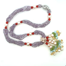 Natural Amethyst Pearl Coral Citrine Peridot Swiss Blue Topaz Gemstone Necklace