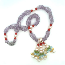 Natural Amethyst Pearl Coral Citrine Peridot Swiss Blue Topaz Gemstone Necklace
