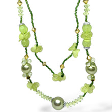 Artistic Multi-Layer Green Beaded Necklace with Simulated Pearls & Carved Floral Accents – Handcrafted Ethnic Jewelry