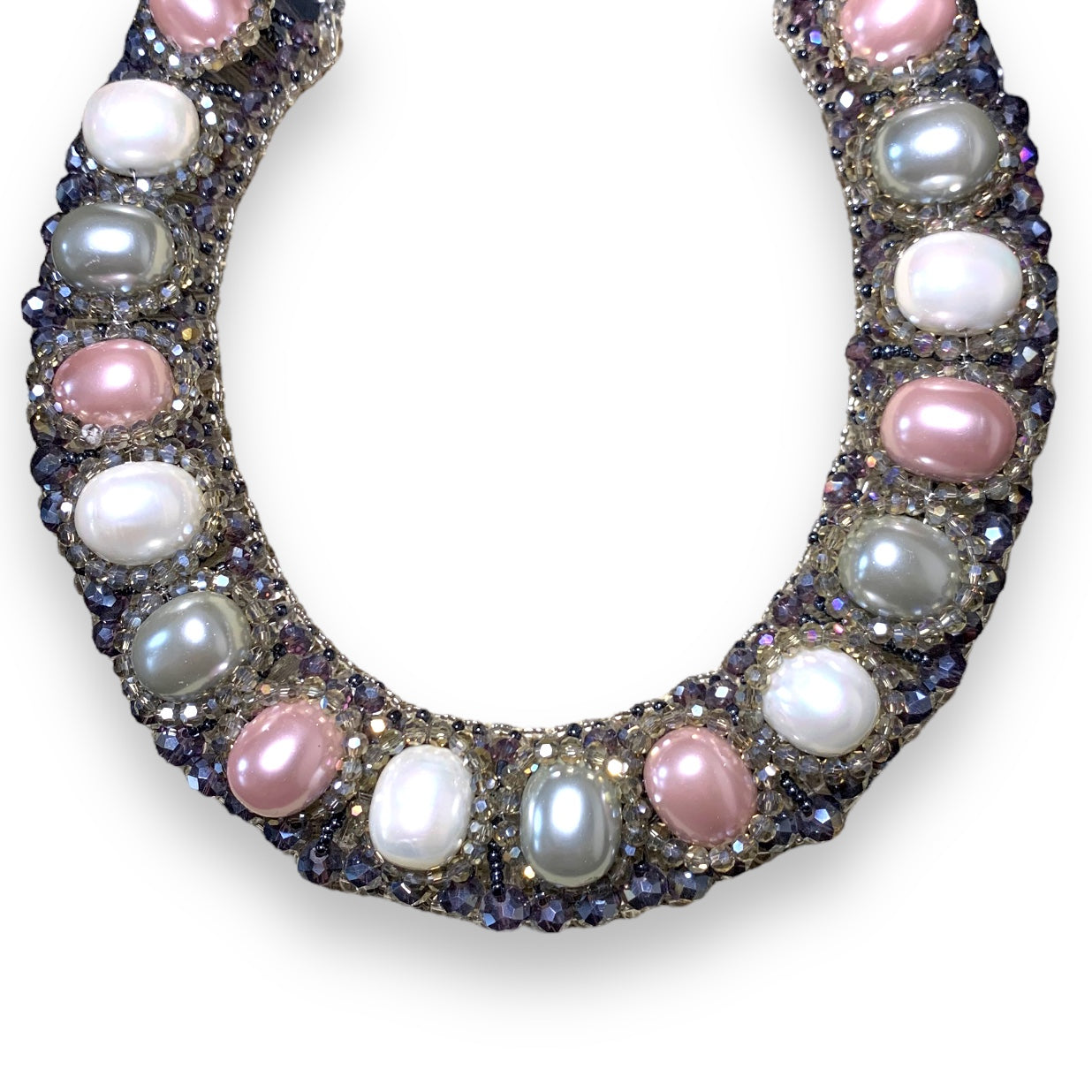 Handmade 18" Bridal Choker Pink White & Grey Freshwater Pearl Bib Necklace