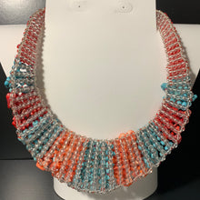 Handmade Bib Choker Ombre Blue Turquoise & Coral Colored Unique Necklace