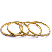 Yellow Gold Plated metal 1 Piece Bangle with Artistic Engraved Segments and Classic Geometric Patterns