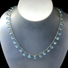 Blue Topaz Station Long Necklace Drop Briolette Cut Top Sky Blue Handmade Natural Gemstone Jewelry