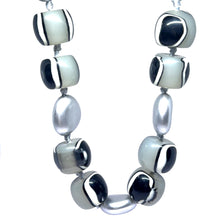 Bold Artisan Beaded Necklace in Simulated Monochrome Agate – Handmade Contemporary Statement Jewelry