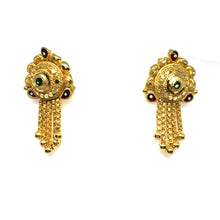 Floral Stud Gold Tone Earrings with Multi-Colored Detail and Chain Tassels Traditional Jewellery