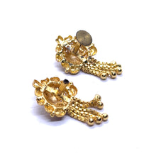 Floral Stud Gold Tone Earrings with Multi-Colored Detail and Chain Tassels Traditional Jewellery