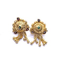 Floral Stud Gold Tone Earrings with Multi-Colored Detail and Chain Tassels Traditional Jewellery