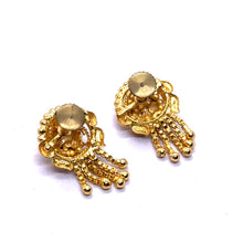 Round Stud Gold Tone Earrings with Deep Red Petal Detailing and Chain Drop Vintage Inspired Jewellery