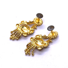V-Shape Drop Earrings Gold Tone with Floral Stud Top and Emerald Detailing Vintage Inspired Jewellery