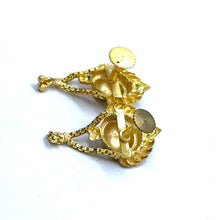 Ethnic Fan-Shaped Gold Tone Earrings with Sunburst Engraving & Heart Enamel Elegant Danglers