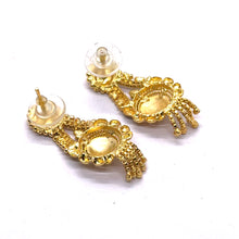 Vintage Inspired Dangler Gold Tone Earrings with Circular Motif and Enamel Highlights Jewellery For Her