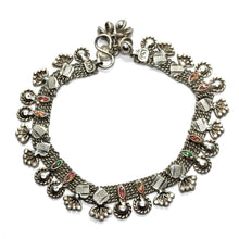 Elegant German Silver Anklet Pair with Bohemian Style Traditional Motifs and Charms