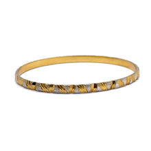 Engraved White Yellow Gold Plated metal 1 Piece Bangle with with Intricate Geometric Patterns
