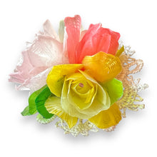 Handmade Brooch Boutonniere Unique Fish Scales Tri-Sided Yellow Pink Orange Rose