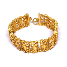 Yellow Gold Plated Nature Bracelet – Textured Leaf Links & Filigree Weave