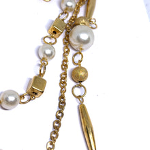Three Layer Station Chain Gold Plated Fashion Necklace with Simulated Pearls – Elegant Layered Jewelry for Women