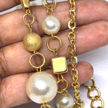 Three Layer Station Chain Gold Plated Fashion Necklace with Simulated Pearls – Elegant Layered Jewelry for Women