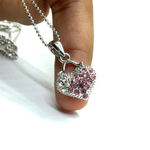 Pink Heart Pendant Beaded Chain Necklace with Rhinestone Charm – Cute and Stylish Fashion Jewelry