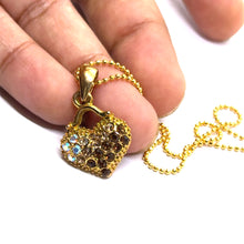 Heart Pendant Necklace Warm Yellow Tone Plated with White Rhinestone – Chic Romantic Jewelry